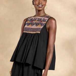 Alamwar 100% Cotton Made In India Embroidered Black Blouse Top Small